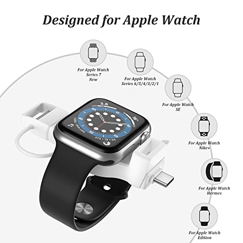 Image of LVFAN 2-1 Wireless Charger for Apple Watch, Portable USB-A & USB-C Wireless Charger for iWatch, Magnetic Quick Charge Charger for Apple Watch 9 /8 /7 /6 /5 /4 /3 /2 /SE /Ultra /Ultra 2 (White)