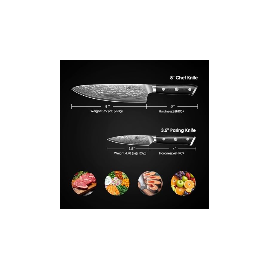 KEEMAKE-Damascus-Kitchen-Knife-Set-2-PCS-Ultra-Sharp-67-Layer-Damascus-Steel-Chef-Knife-and-Paring-Knife-Knives-Set-for-Kitchen-with-G10-Non-slip-Handle-Cooking-Knife-for-Meat-Vegetable-Fruit KEEMAKE Damascus Kitchen Knife Set 2 PCS, Ultra Sharp 67 Layer Damascus Steel Chef Knife and Paring Knife, Knives Set for Kitchen with G10 Non-slip Handle, Cooking Knife for Meat Vegetable Fruit