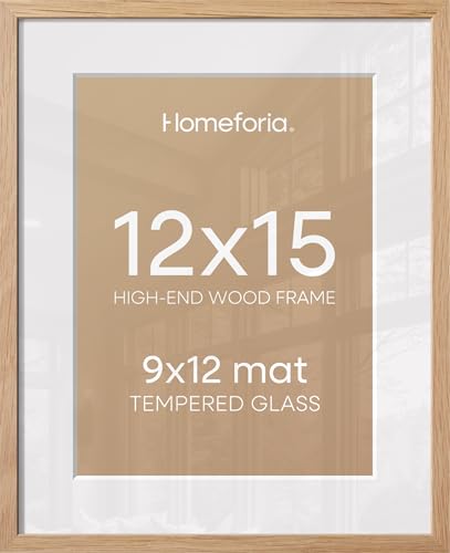 Image of Homeforia 12x15 Wood Frame, High End Natural Oak 12x15 Light Wooden Picture Frame with Mat 9x12, 12 x 15 Poster Frames Matted to 9 by 12 Photo, 15x12 Hanging Frames, Tempered Glass, Wall Kit, Set of 3