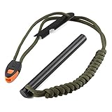 FOSTAR 5 Inch Emergency Weatherproof Flint Ferrocerium Rod Fire Starter, with Whistle, Steel Multitool Striker Paracord Lanyard Handle Survival Ferro Rod Kit