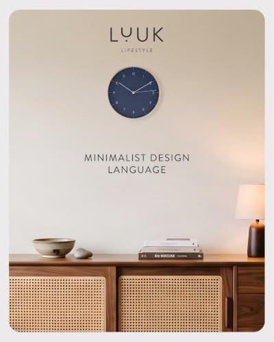 LUUK LIFESTYLE Modern Silent Quartz Wall Clock, 10in, Dark Blue & Gold - Image 3