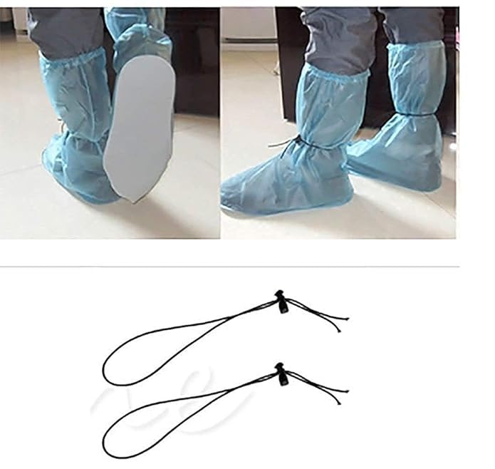 Image of Disposable Waterproof Shoe Covers for Rain & Indoor Protection, Anti-Slip Elastic Boot Covers, Reusable Protective Foot Covers for Travel, Bike Riding, Home, Office & Construction Sites. (Blue, Pack of 5)