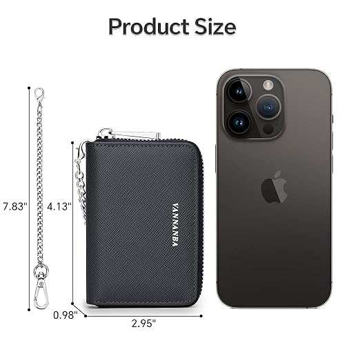 VANNANBA Chain Wallet Zipper Large Capacity Organizer Accordion Wallet Genuine Leather Purse RFID Blocking Wallet for Men,black104