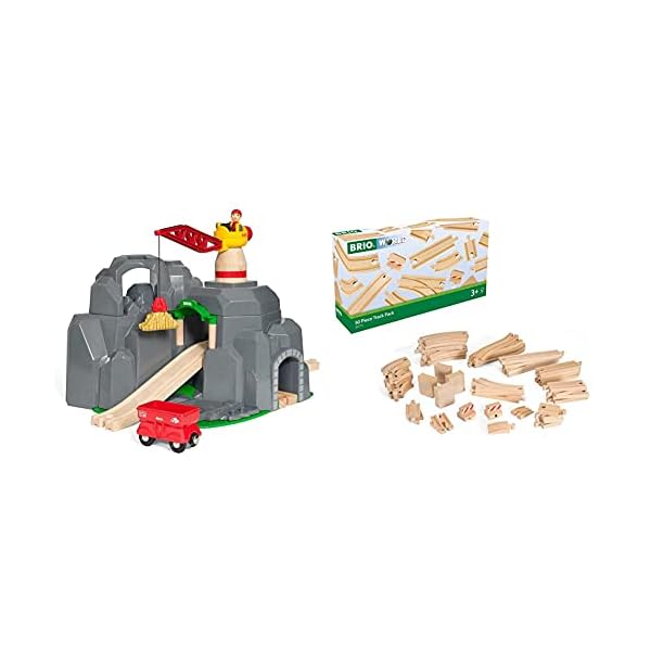 BRIO World 33889 Große Goldmine mit Sound-Tunnel – Zubehör Holzeisenbahn & World 33772 Großes Schienensortiment 50 Teile…