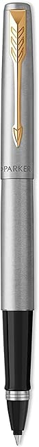 Parker Jotter Rollerball Pen | Stainless Steel with Gold Trim | Fine Point Black Ink | Gift Box