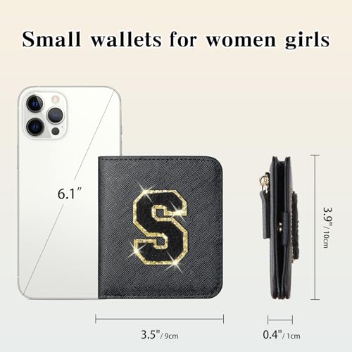 Image of RNIEGA Initial Wallet Women Small Teen Girl Gifts Trendy Stuff Girls Wallets Personalized Christmas Birthday Gift for Women Friends Daughter Granddaughter 6 7 8 9 10 11 12 13 Year Old Black S