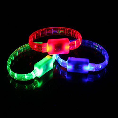 Acmee LED Light Up Flashing Adjustable Bracelets 12 Pack.Great for Parties, Weddings, Birthdays and More. Super Safety Multicolor Bracelet