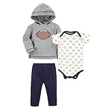 Hudson Baby Unisex Baby Cotton Hoodie, Bodysuit or Tee Top and Pant Set, FOOTBALL BABY, 3-6 Months