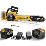 SundpeyPRO 42V 18-Inch Brushless Cordless Chainsaw,1600W Electric Chain saw | with 2 x 4.5Ah Batteries,Charger,Dual Battery Powered,Chain Brake,Auto Oiler Control,LED Level Screen,for Cutting Tree Wood