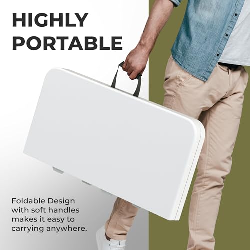 Image of Our Modern Space 34 inch Square Foldable Table with Built in Handle & Steel Legs | Heavy Duty Portable | Perfect for Party, Dining, Wedding, Events, Picnic Indoor, Outdoor, Camping, Utility, Temporary