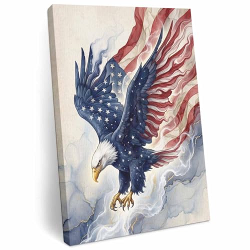 Wood Canvas Wall Art, Independence Day Wall Decor for Bedroom