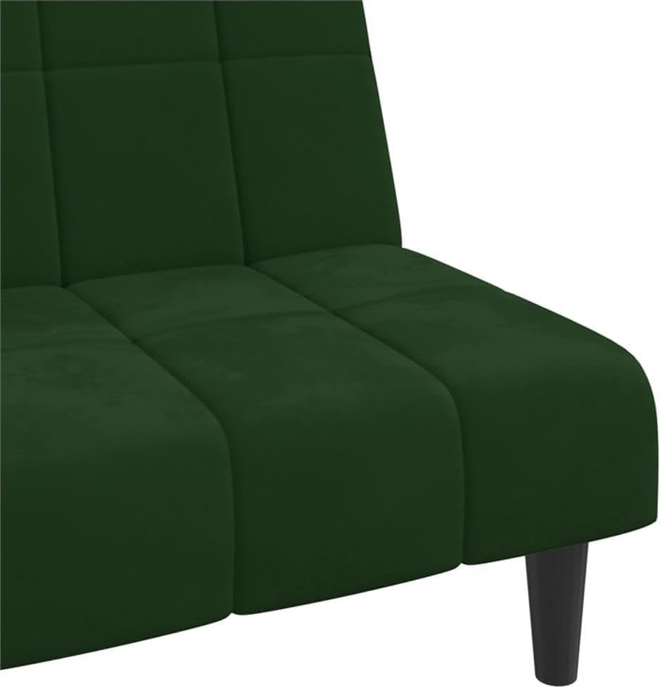 BOWERY HILL Contemporary Velvet Sofa Bed, Dark Green Polyester, 2-Seater Convertible Sleeper Sofa, Adjustable Backrest, Rectangular Shape, Soft-Touch Finish, Living Room Furniture
