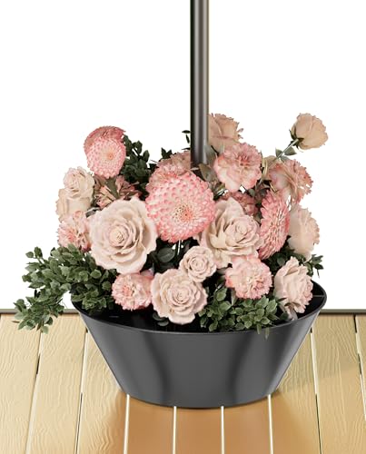 Koutemie 2-in-1 Umbrella Planter for Patio Table & Pole Half Round Flower Planters Pots with Umbrella Hole Fits Poles Up to 2 Diameter PVC Post Planter Wrap Around Umbrella for Garden Black