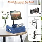 KDD Uchwyt na poduszkę do tabletu – regulowany 360° stojak na poduszkę na kolano, łóżko i biurko, miękka podkładka na tablet typu gęsia szyja, stacja dokująca z tacą do przechowywania i kieszenią