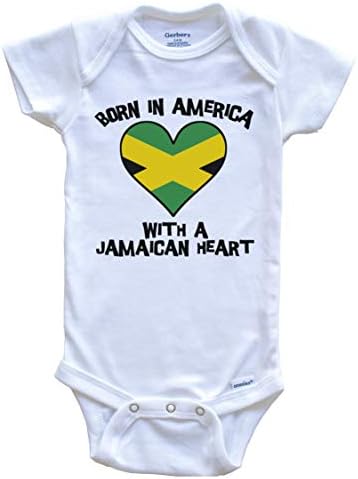 Born in America with A Jamaican Heart Baby Onesie Jamaica Flag Baby Bodysuit