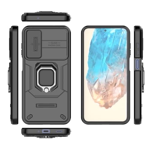 Image of TPU+PC Camshield Pro Case With Slide Camera Protection And Ring Stand Bumper Back Case Cover For Samsung Galaxy M35 5G (Black)