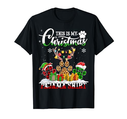 This is My Christmas Pijama Shirt Paw Dog Christmas Lights Camiseta