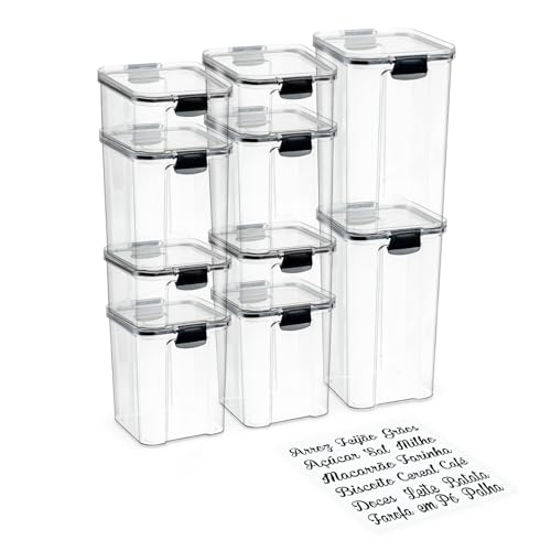 Porta Mantimentos Potes Herméticos Kit 10 Organizador Alimentos Armário Despensa Cozinha Transparent