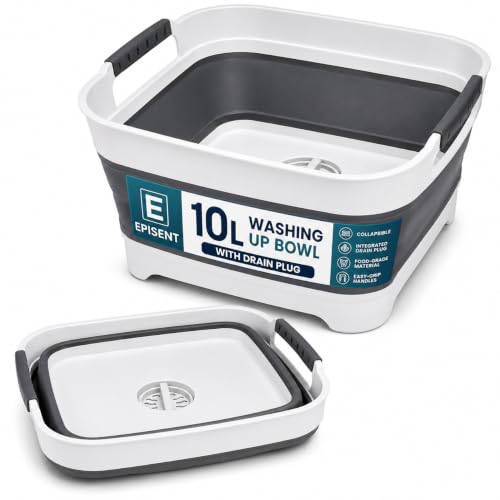 Image of EPISENT 10L Collapsible Washing Up Bowl with Plug Drainer, Portable