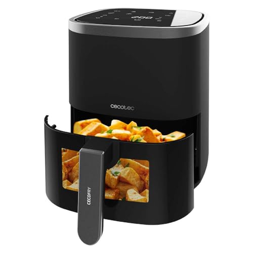 Cecotec Freidora de Aire sin Aceite de 4 L con Ventana Cecofry Fantastik Window 4000 Air Fryer 1400 W, 9 Menús, Control Táctil, Tecnología PerfectCook, 80-200grados C, Tiempo Ajustable