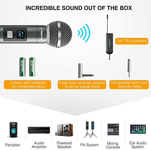 Phenyx Pro Single Digital Wireless Microphone System, W/1 Metal Handheld Dynamic Microphone, Mini Receiver, 15 Uhf Frequencies, Cordless Microphone For Karaoke, Dj, Singing, Church, Wedding(Pdp-1) #TOP5