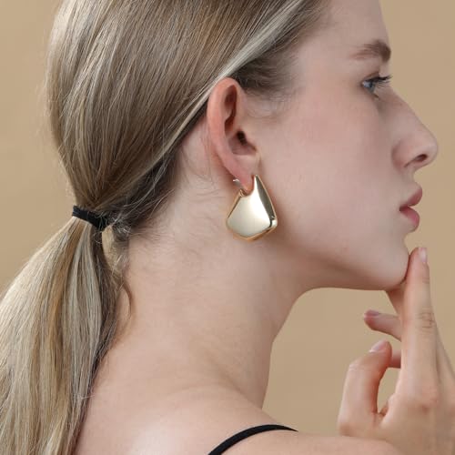 Apsvo Earrings Dupe Chunky Gold Hoop Earrings for Women, Dangle Lightweight Tear Drop Dome Statement Earring Trendy Jewelry Gifts Hypoallergenic (35mm)