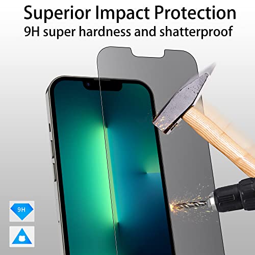 Image of 4youquality Privacy Screen Protector for iPhone 16e, iPhone 14, iPhone 13 & 13 Pro (6.1-Inch), Anti Spy Tempered Glass Film, 2-Pack, [LifetimeSupport][Anti-Spy][Impact-Resistant][Anti-Scratch]