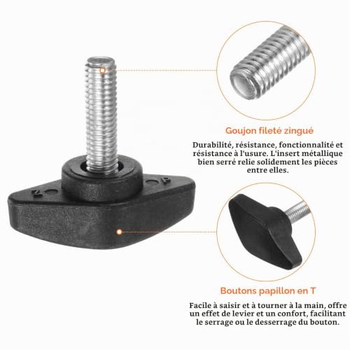QUARKZMAN Boutons à Ailettes En T, M6X20mm Poignées En Plastique Noir 4Pcs – vue 4
