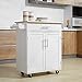 Havemies Mobile Kitchen Command Center Cart, White Rolling Island with Storage Drawer, Cabinet & Towel Rack, All-in-One Portable Prep Station