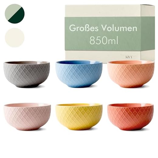 KIVY Juego de Tazones de Desayuno [6 x 850 ml] – Cuencos Grandes para Cereales y Sopas – Bol desayuno - Tazones desayuno - bowl - Cuenco sopa - Tazon desayuno - Cuenco ceramica - Cuencos cocina