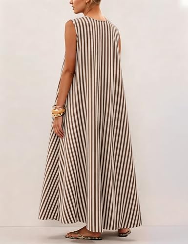 Image of Livtany Women's Scoop Neck Ruched Maxi Dress Flowy Swing Wide Straps Long Dress Casual Sleeveless Sundress with Side Pockets