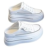 Platform Mule Sneakers for Women Backless Chunky Breathable Mesh Fashion Slip On Shoes Canvas Mules Comfortable Casual Women's Soft Sole Wedge Slides Outdoor Walking Loafers Womens Pull on Slippers