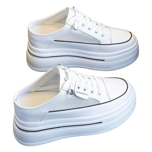 Platform Mule Sneakers for Women Backless Chunky Breathable Mesh Fashion Slip On Shoes Canvas Mules Comfortable Casual Women's Soft Sole Wedge Slides Outdoor Walking Loafers Womens Pull on Slippers