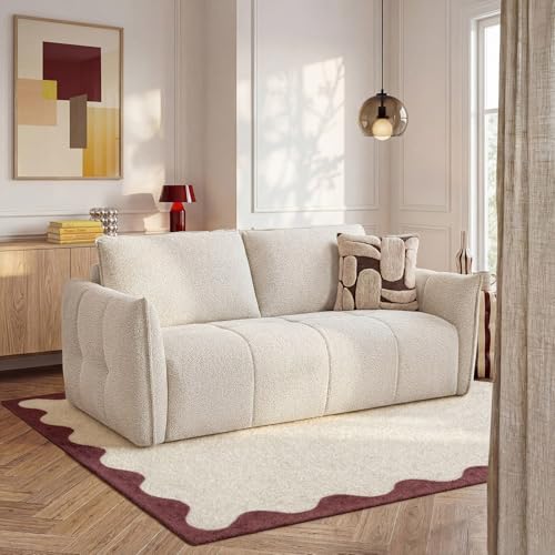 Habitat - Canapé Convertible 2 Places - Couchage 140 cm - Matelas 13 cm - Tissu Bouclette Tolfa - Crème Boston