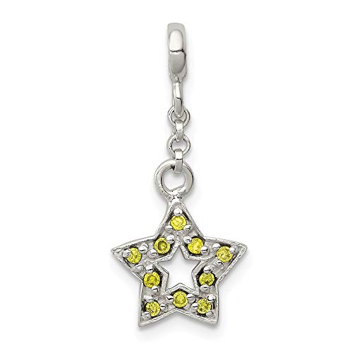 925 Sterling Silver Polished Green CZ Cubic Zirconia Simulated Diamond Star 1/2inch Dangle Enhancer Charm Pendant Necklace Jewelry Gifts for Women