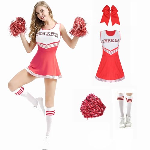 Costume de pom-pom girl pour femme avec robe légère et pompons festifs assortis