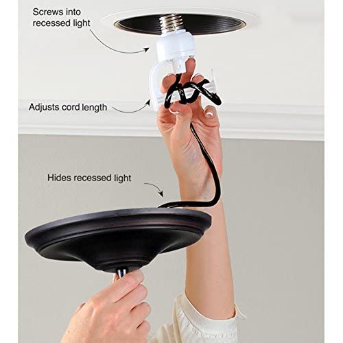 Worth Home Products Instant Screw In Pendant Light With Farmhouse Small Bronze Cage Shade Recessed Light Conversion Kit For E26 Recessed Mounted Cans #TOP2
