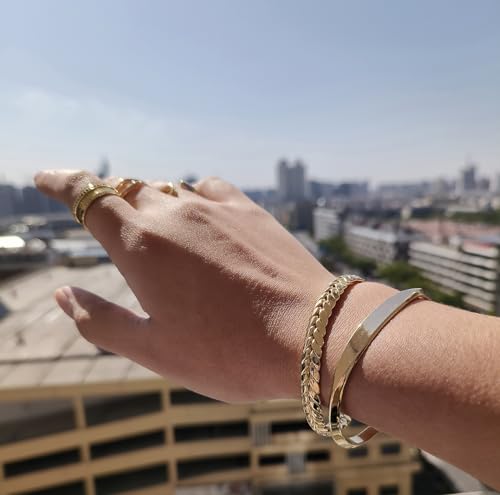 Aobei Pearl 18K or ouvert poli manchette plate couche épaisse femme réglable bracelet – vue 3