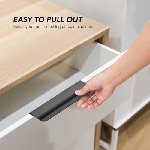 Image of Matte Black Cabinet Handles Finger Edge Pulls 5 Inch CC 20 Pack | Low-Profile Finger Grip, Cabinet Door Edge Mount, Smooth Handle Shape, 5.9 Inch (150mm), For Drawers, Cupboards, Kitchen