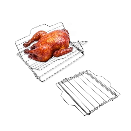 Kofebe 2 Pack Adjustable Roasting Rack, Stainless Steel Chicken Roaster Rack for 9" x 13" Pan, V-Shaped Turkey Stand for Oven Grilling by Kofebe - Used condition - US$18.13