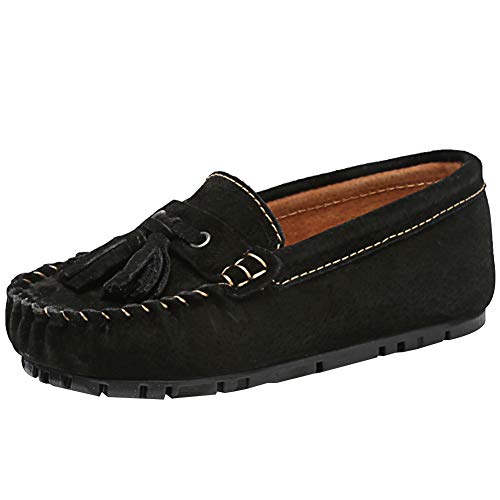 amropi Garçon Mocassins Suède Chaussures de Ville Mariage Tassel Loafers Plates (Noir,33 EU)