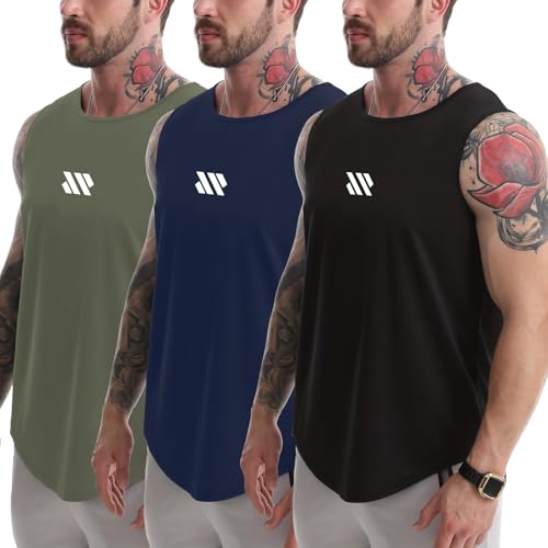 Tank Tops Men's 3 Pack Muscle Shirts Sleeveless Dry Fit Gym Workout Tank Top Mesh Material Quick Dry Athletic Running2