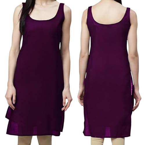 Image of Women's Sleeveless Cotton Inner Slip Dress Round Neck Soft Comfortable Fit Full Length Camisole Innerwear Summer top Undergarment for Girls