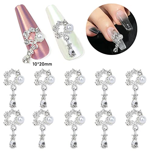 10Pcs Alloy Flower Nail Charms 3D Shiny Nail Rhinestones Luxury Nail Charm Flower Nail Gems Nail Rhinestones Mix Pearl Nail Jewelry Design Spring Nail Decorations For Women Girls Decor Acrylic Nails #TOP2