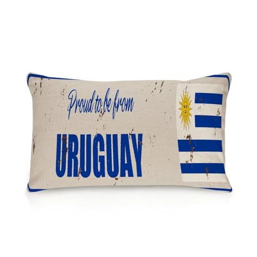 Yelolyio Orgulloso de ser de Uruguay - Funda de cojín con la bandera de Uruguay para sofá, decoración del hogar, fundas de almohada de lino y algodón para sala de estar, 16 x 24 pulgadas