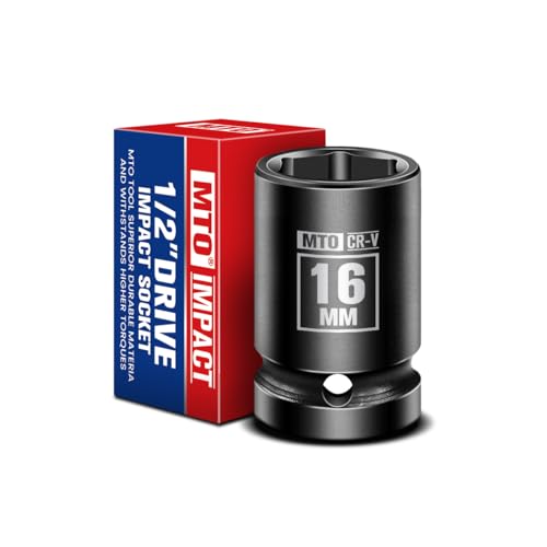 Image of MTO 1 /2 inch Drive 16mm Shallow Impact Socket, 6-Point Metric Socket for Automotive Maintaince, CR-V Steel Meets ANSI Standards