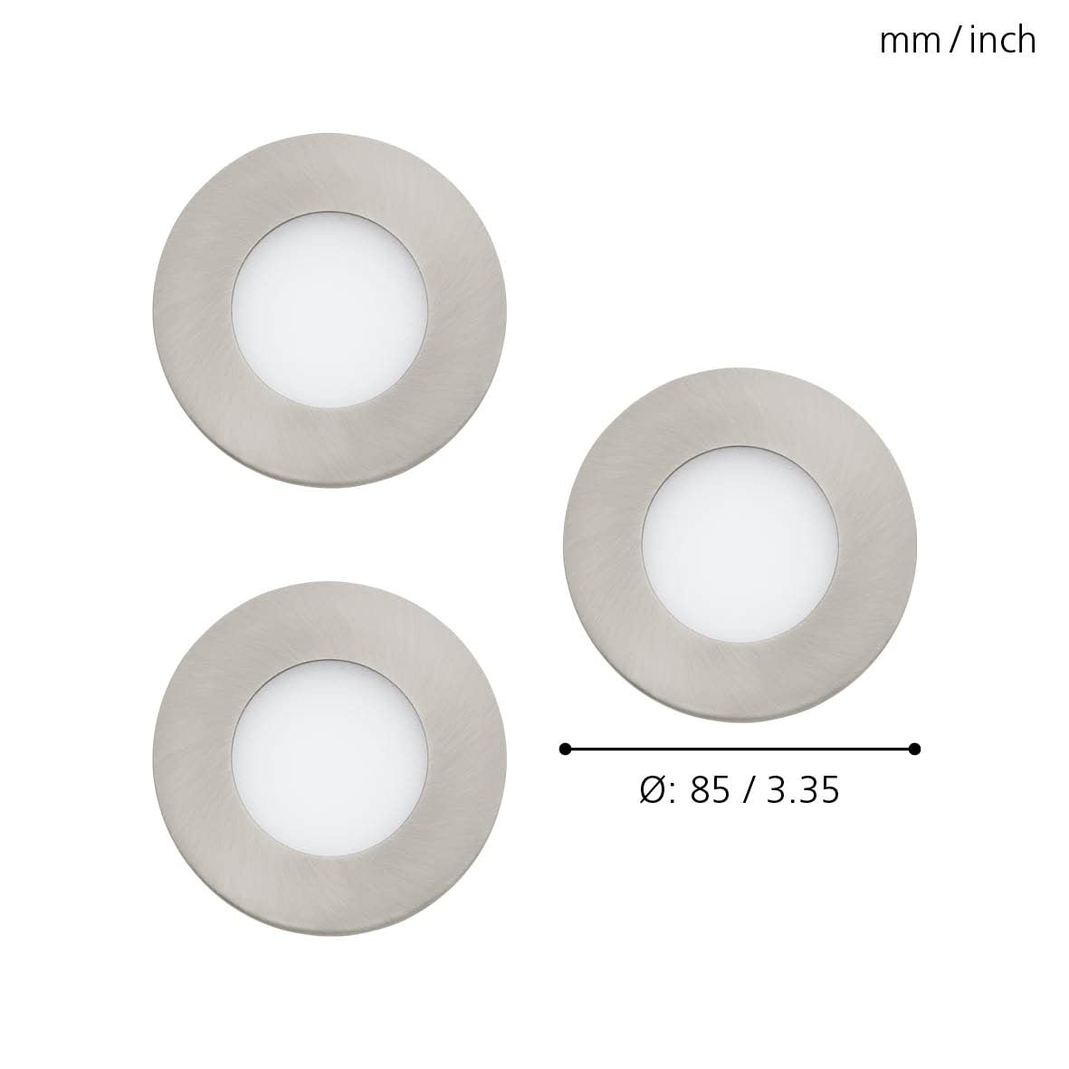 EGLO connect.z Smart-Home 3er-Set LED Bad-Einbaustrahler Fueva-Z, Ø 85 mm, ZigBee, App und Sprachsteuerung Alexa, warmweiß-kaltweiß, dimmbar, 3 Metall Einbauspots nickel-matt, IP44