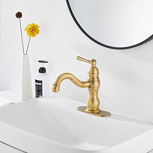 GGStudy Single Handle One Hole Antique Brass Bathroom Sink Faucet Matching Pop Up Drain with Overflow Bathroom Vanity Faucet by GGStudy - Image 6