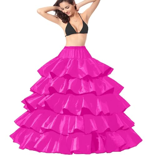 Enagua Aros Enaguas Enteras, 4 Aros 5 Volantes Enagua Crinolina para Faldas Vestidos, Cancan Enagua cancán, 4 Hoops 5 Ruffles Layers Petticoat, Boda Accesorios, A Línea Largo Underskirt(Rosa)