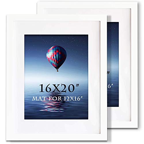 SKAOTUS 16x20inch Picture Frame Solid Wood Wall Mounting Certificate Poster Photo Frame with MAT Display Pictures 12x16in (White, 2)… by SKAOTUS - Used condition - US$30.87